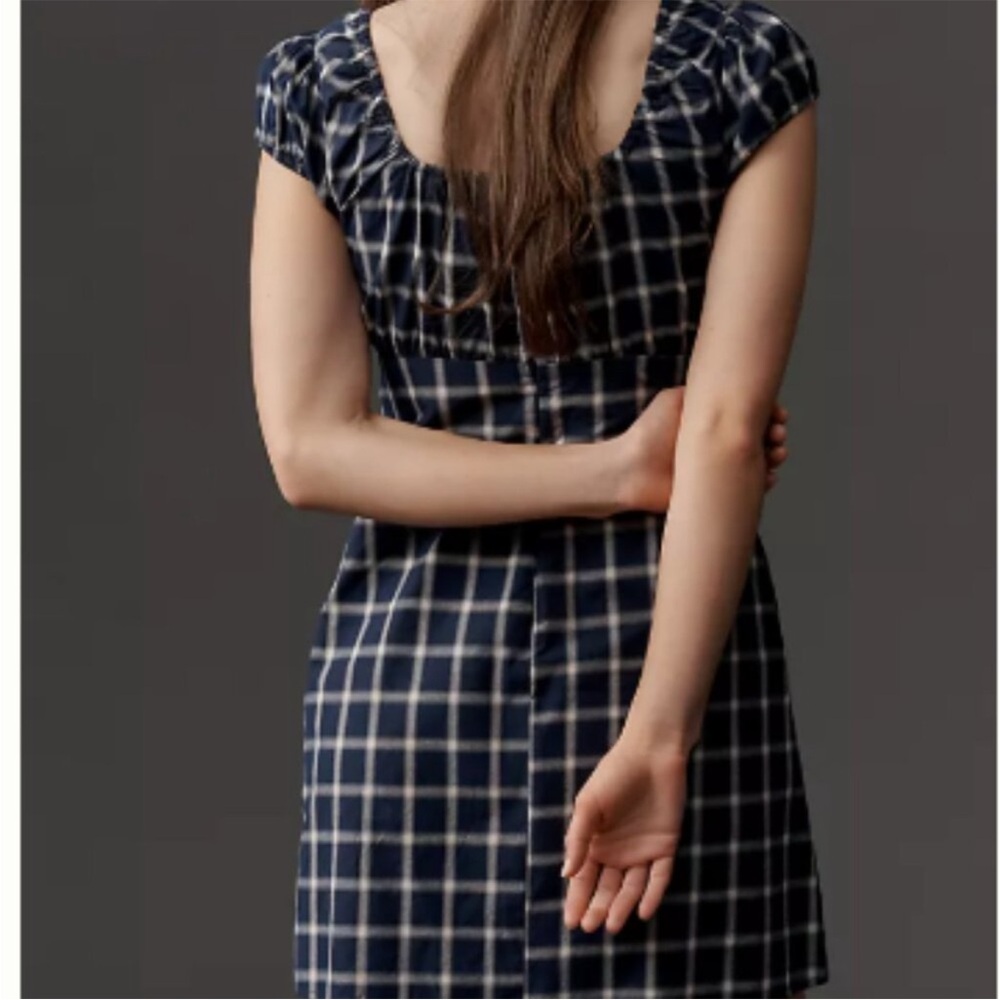 NWT Says Gah Suzy Puff-Sleeve Mini Dress Midnight Plaid - XL - Picture 3 of 9
